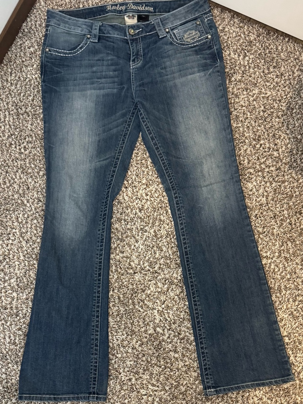 Harley-Davidson Women’s Bootcut Jeans Size 14 Tall Embellished Wing Pocket Y2K